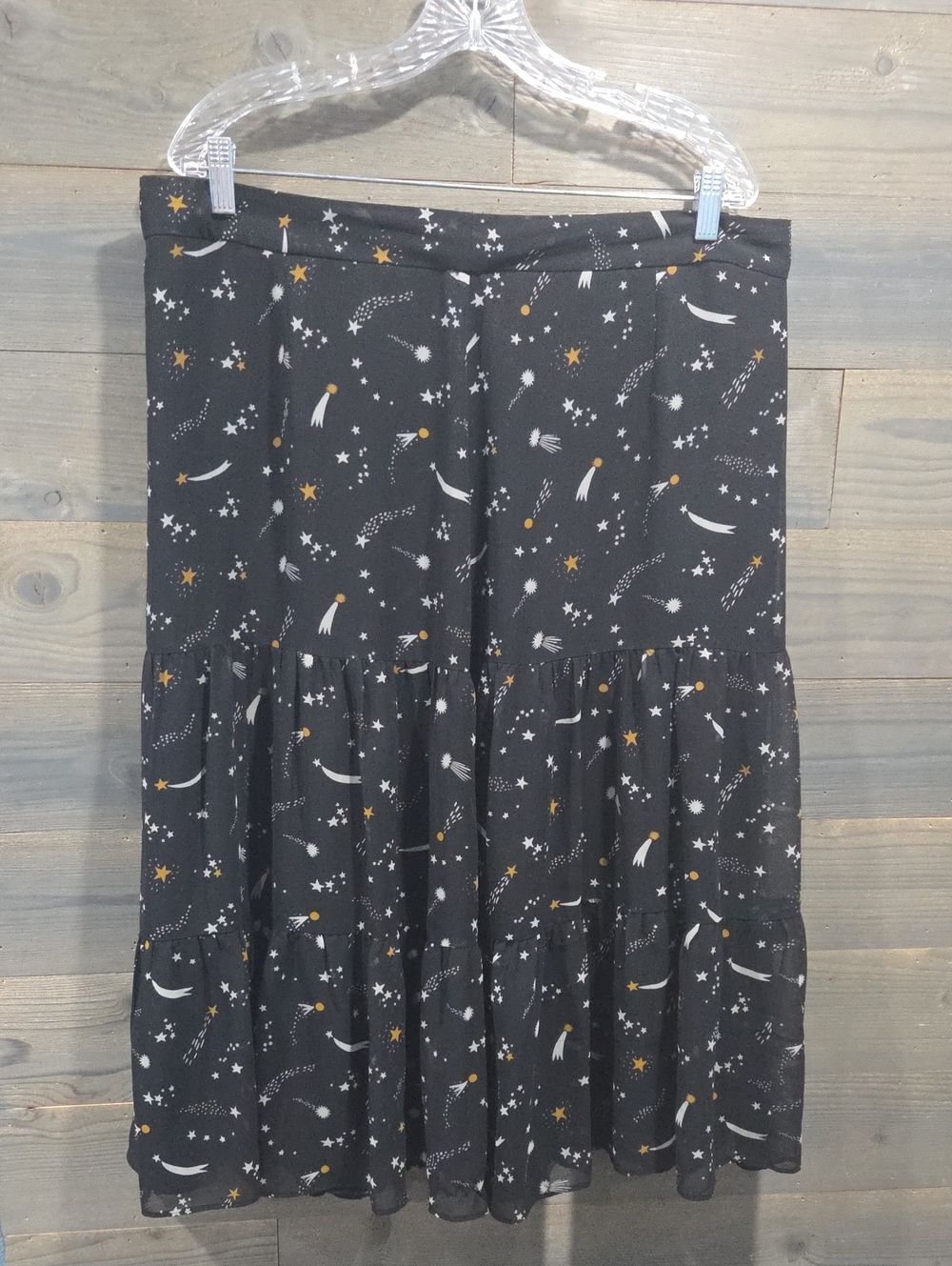 Boden Black Midi Skirt with White & Gold Star Print